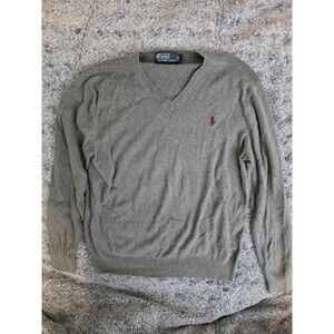 Polo Ralph Lauren Sweater Mens Large Gray 100% Pima Cotton Pullover V Neck